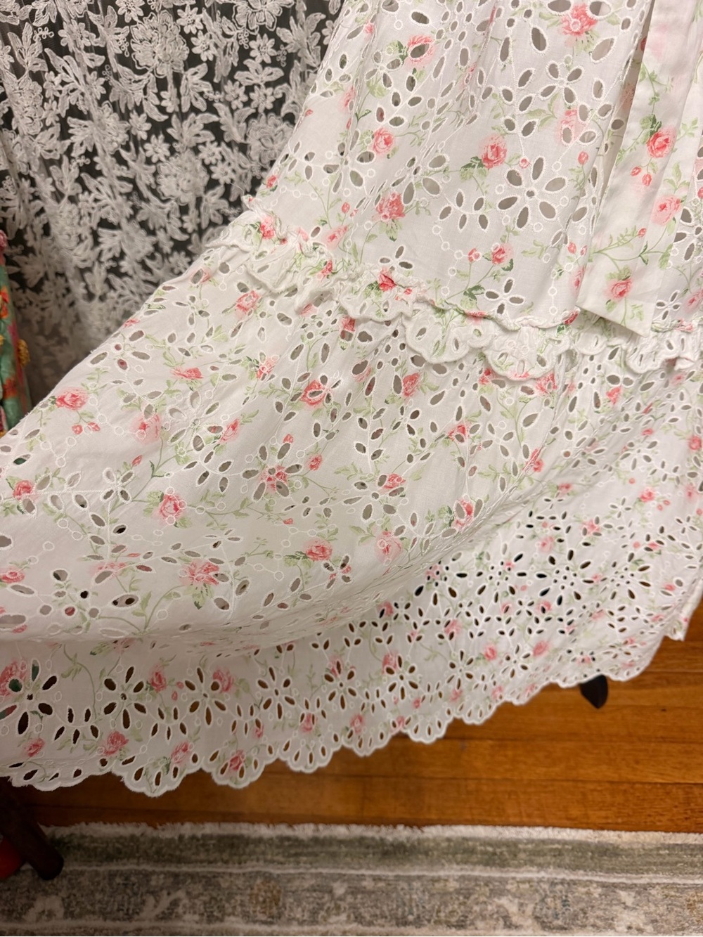 LoveShackFancy White Eyelet Maxi Dress with Pink Floral Print - Picture 7 of 9